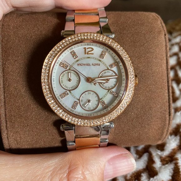 Michael Kors Mini Parker Silver Dial GMT Two Tone